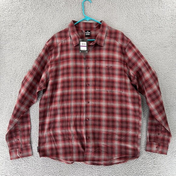 Under Armour Men's Madras Plaid Flannel‎ Button Down Chestnut Red XXL NWT - Picture 1 of 15
